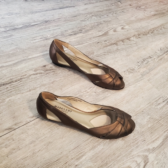 Mark Lemp Classics flats sandals peep toe metallic pewter shoes size 9.5 leather - Picture 6 of 10